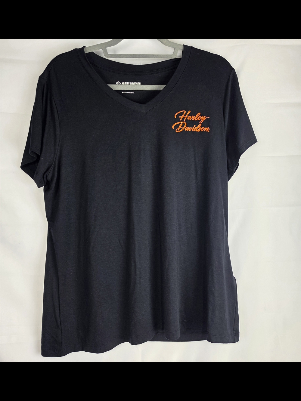 NWT Harley-Davidson Women's Black V-Neck Tee with Orange Logo